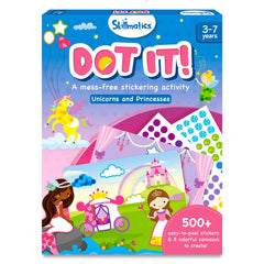 Skillmatics Dot It unicorns and princesses sticker sheets for mess-free crafts.