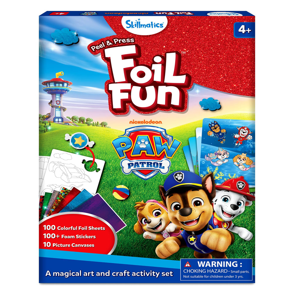 Skillmatics Foil Fun PAW Patrol foil sheets sparkle across scenes for mess-free crafting