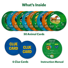 Skillmatics Guess in 10 Animal Picture Clues clue cards ready to spark strategy.