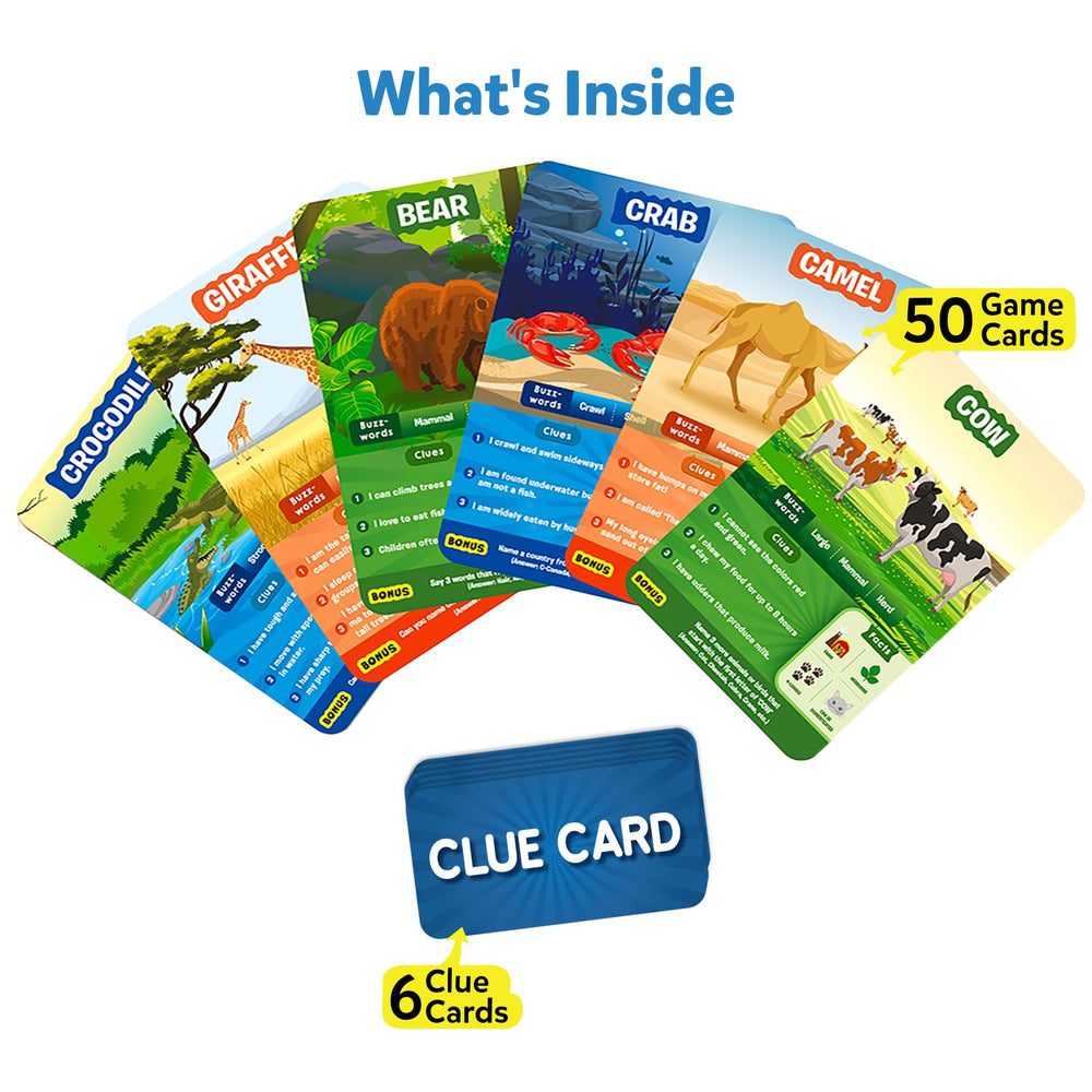 Skillmatics Guess in 10 Animal Planet clue cards shown for strategic hints during play