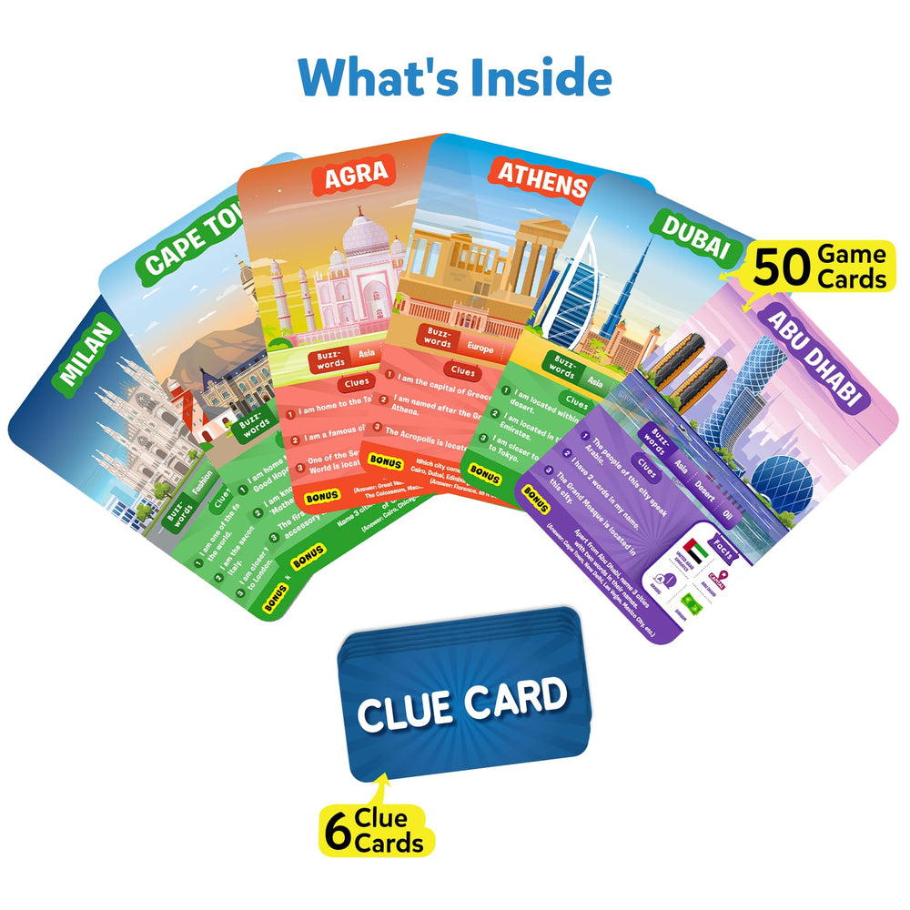 Skillmatics Guess in 10 Cities game cards: 50 play cards to spark city questions