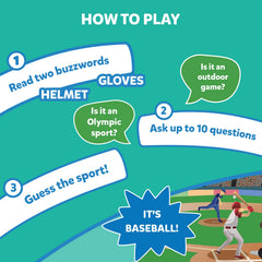 Skillmatics Guess in 10 Sports clue cards guiding strategic questions for faster wins
