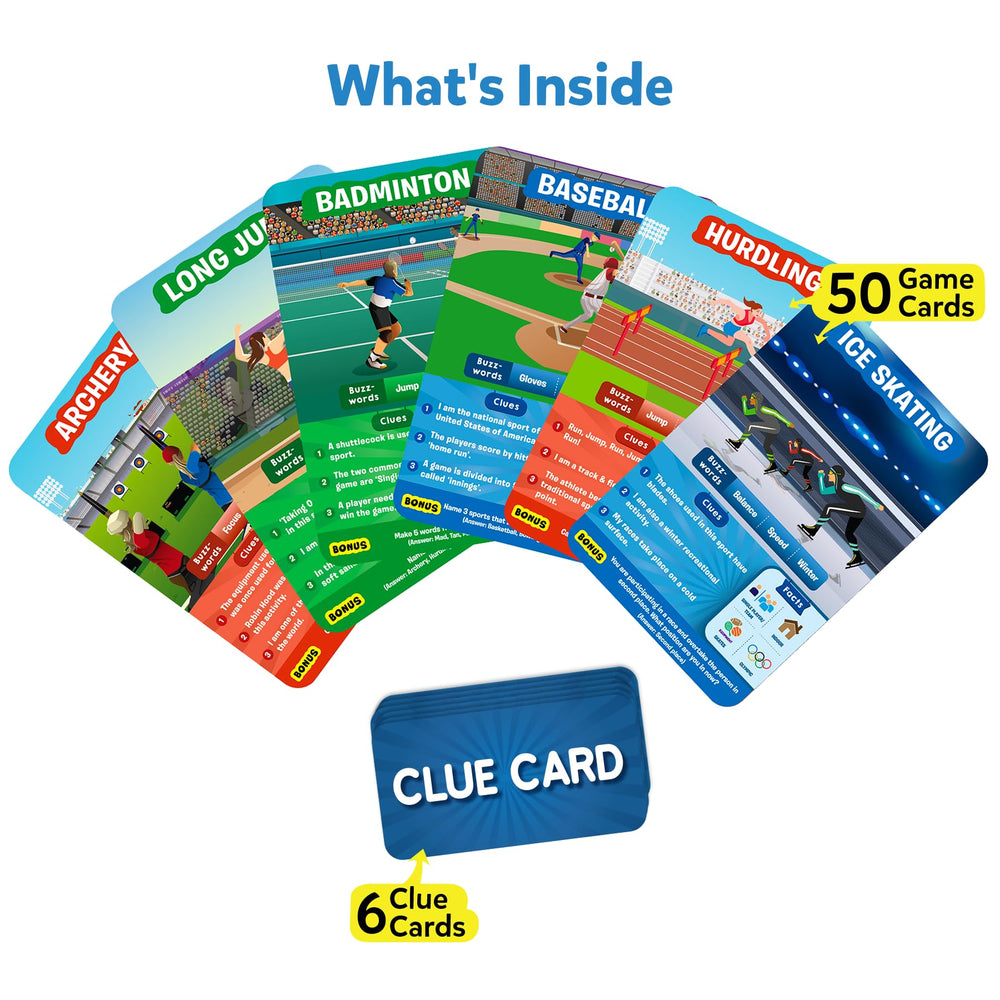 Skillmatics Guess in 10 Sports team-guessing-play cards in action during family night