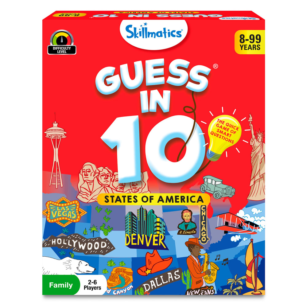 Skillmatics Guess in 10 States game cards for quick geography practice at home.
