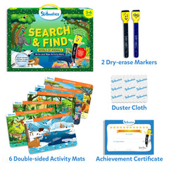 Skillmatics Search and Find Animals mats double sided for extended play.