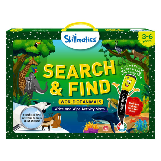 Skillmatics Search and Find Animals mats for interactive vocabulary building.