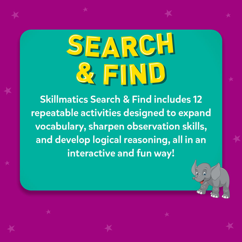Skillmatics Search and Find restaurant scene reinforces listening and comprehension.