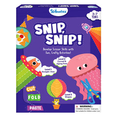 Skillmatics Snip Snip activity book cover highlighting beginner-friendly cutting activities for preschoolers