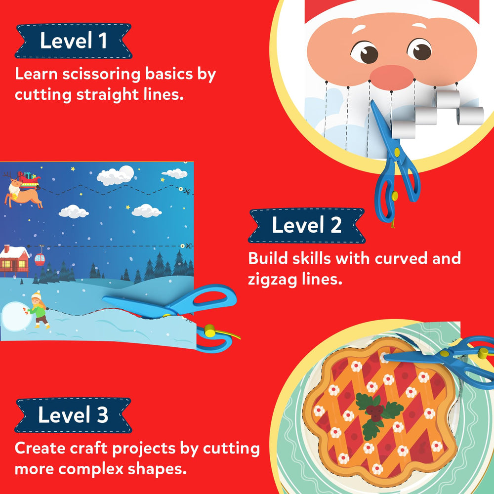 Skillmatics Snip Snip cutting activities spread across progressive levels for growing skills