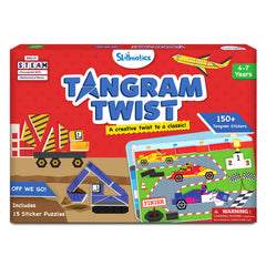 Skillmatics Tangram Twist board with foam pieces promotes problem-solving and spatial planning.