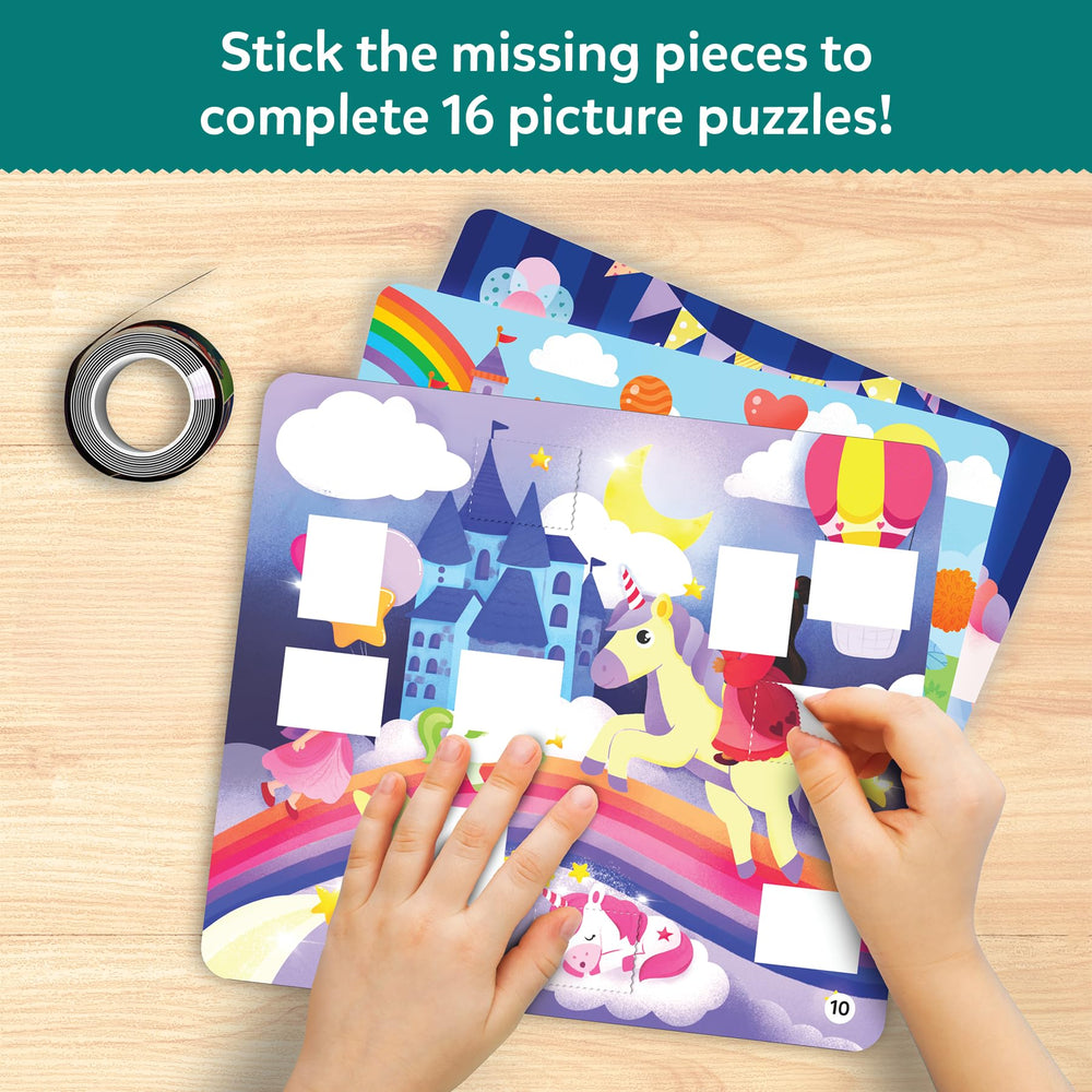 Skillmatics Tape It boards—Puzzle 1 to 16 sequence keeps sessions simple.