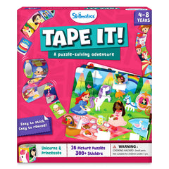 Skillmatics Tape It Puzzle Unicorn board—colorful design for fine motor practice.
