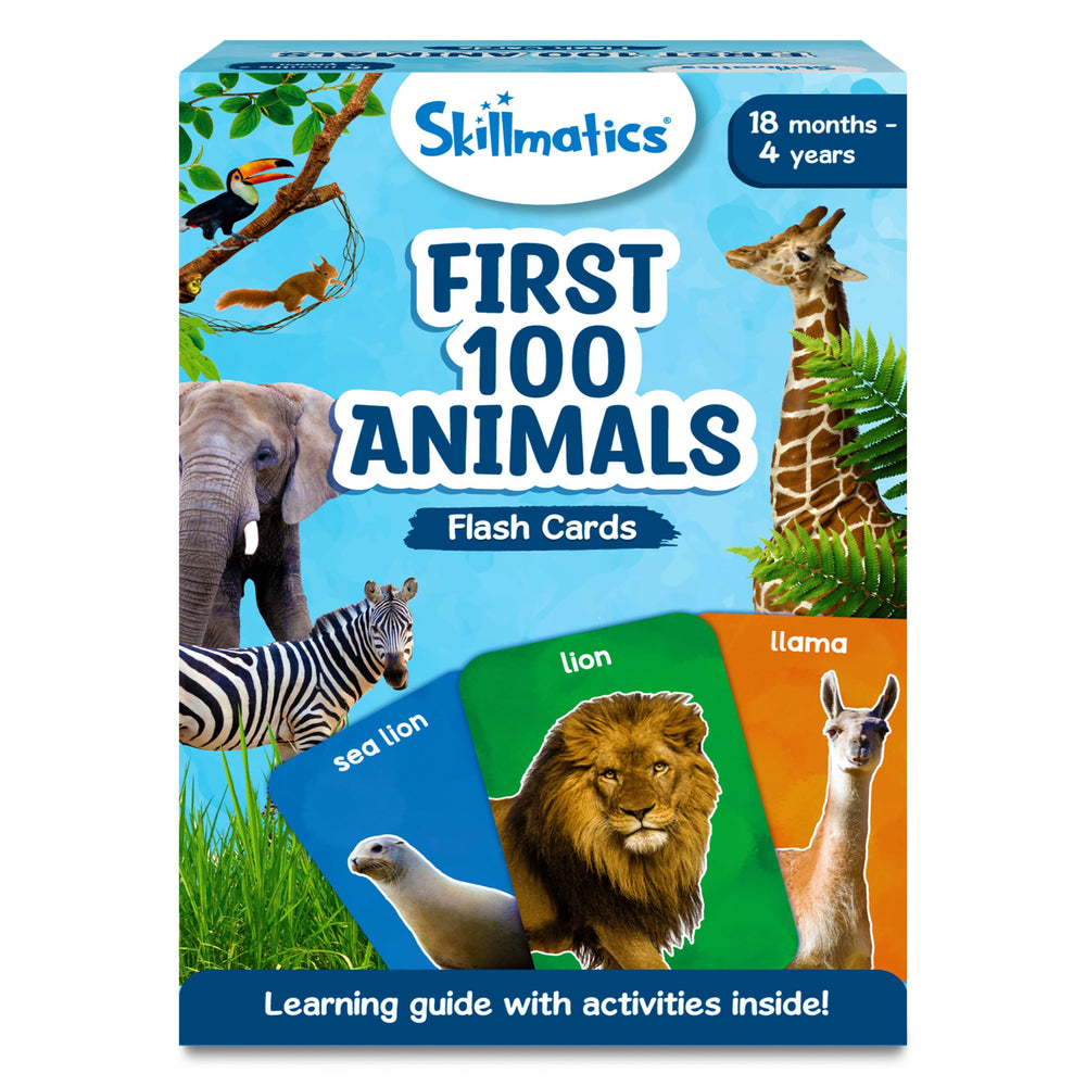 Skillmatics Thick Flash Cards cover image with vibrant animal cards for engaging early learning.
