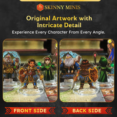 Skinny Minis 2D acrylic miniatures, close-up, vivid details enhance RPG immersion.