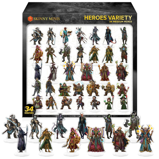 Skinny Minis Heroes Variety miniatures, front view, detailed acrylic figures for immersive RPG battles.
