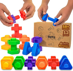 Skoolzy 12-piece jumbo nuts and bolts for easy assembly play that builds fine motor skills.