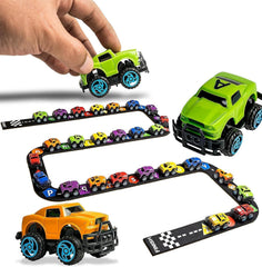 Skoolzy 36-piece alphabet cars with felt track cover for hands-on ABC learning