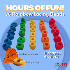 Skoolzy lacing beads color variety for color and shape recognition.