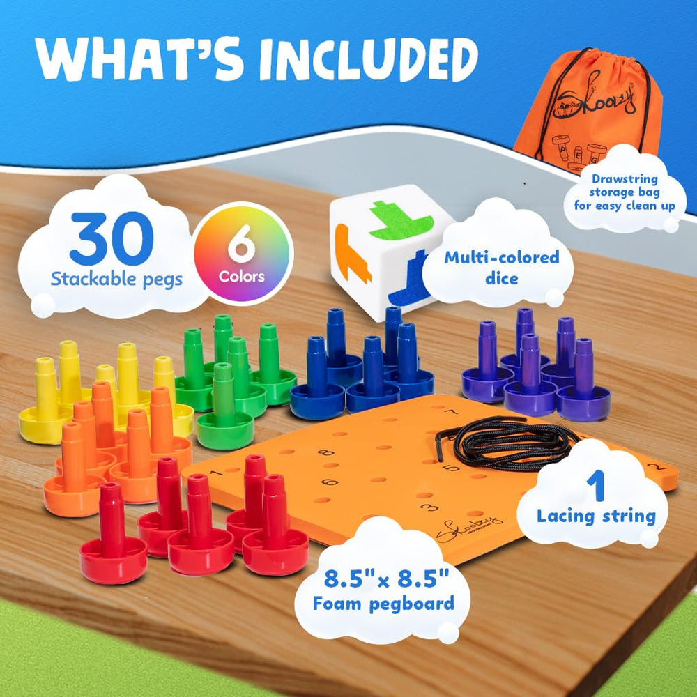 Skoolzy pegs in six colors ready for counting and sorting activities.
