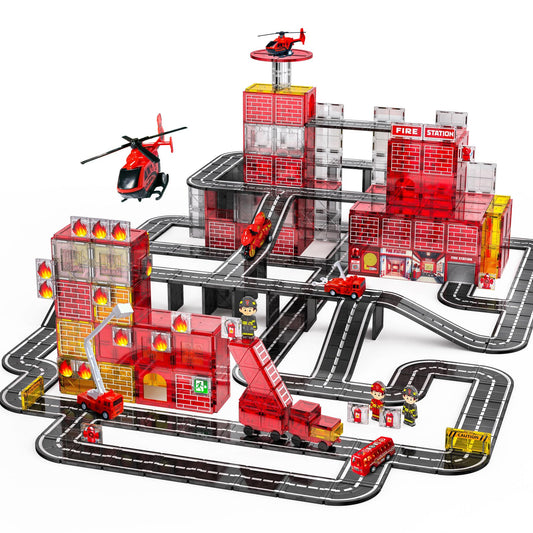 SKTMYY 141pcs fire-rescue tiles fire station for imaginative play