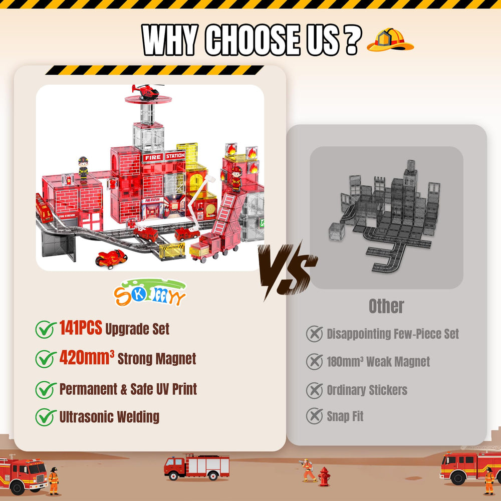 SKTMYY 141pcs fire-rescue tiles pull-back-truck racing play