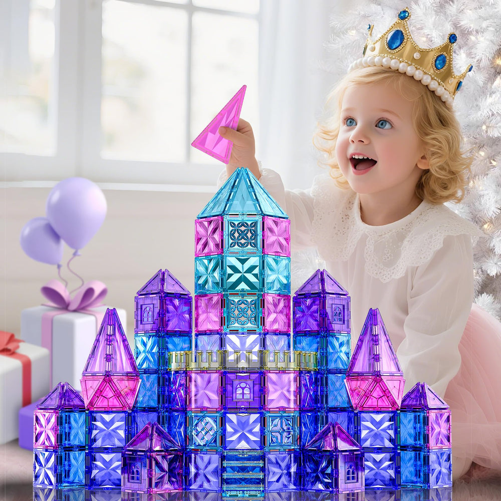 SKTMYY kids building an ice castle using magnetic tiles
