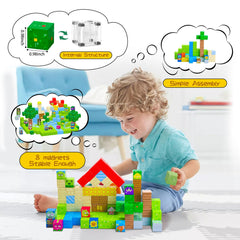 Vivid colors and shapes of SKTMYY blocks spark storytelling and design ideas.