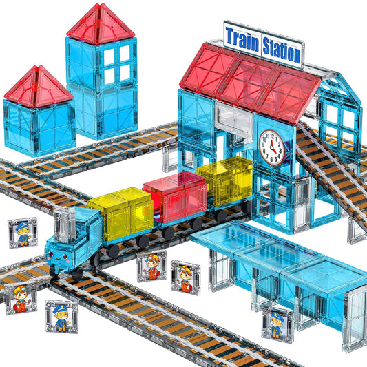 SKTMYY Magnetic Tiles Train Cars for hands-on STEM play and imaginative railway adventures.