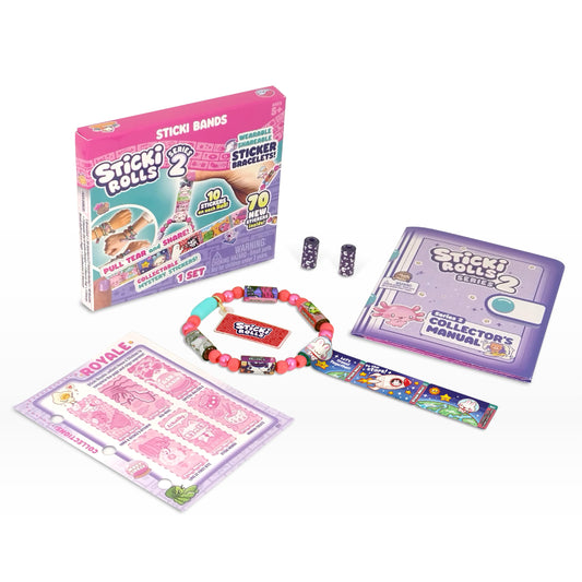Sky Castle STICKI Rolls bracelet close-up shows holographic stickers for easy sharing.