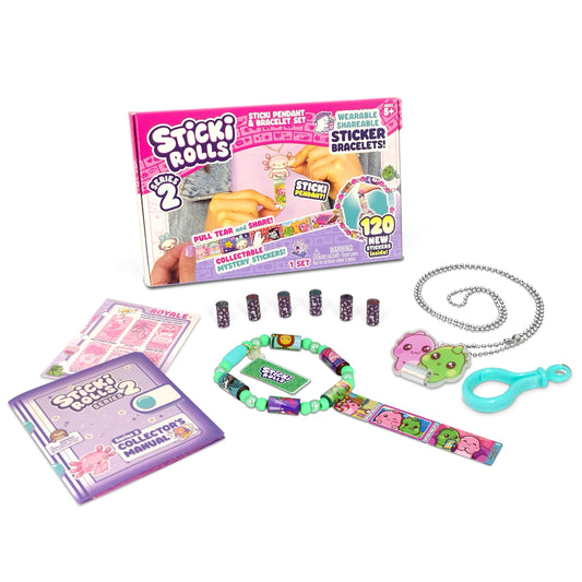 Sky Castle Sticki Rolls pendant pack on bracelet showcasing collectible designs for kids.