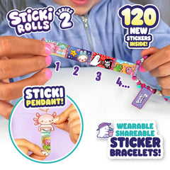 Close-up of 120 exclusive stickers with vibrant kawaii designs.