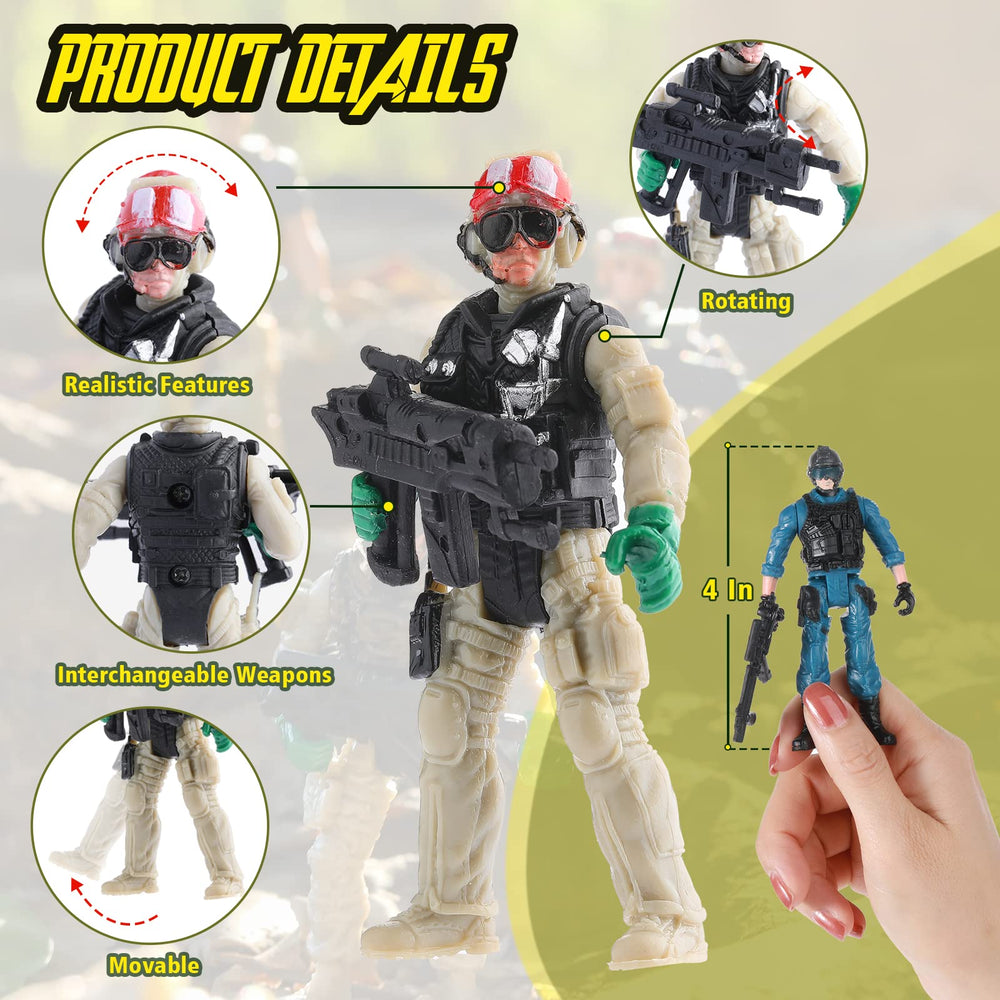 Skylety army men posing with joints enable flexible battle scenes.