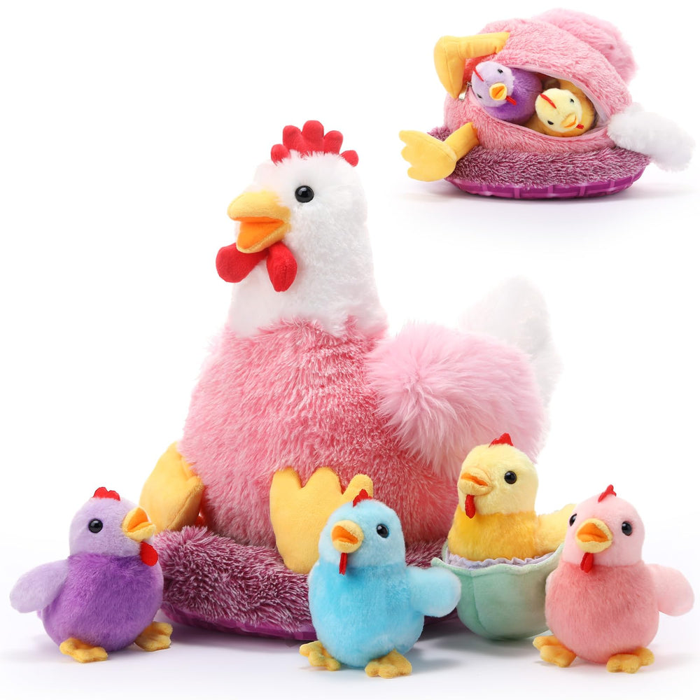 Skylety chicken stuffed animal with hen and coop for imaginative farm play