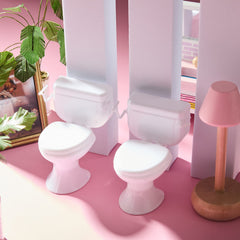 Skylety durable plastic mini toilet seat white for long-lasting dollhouse use.