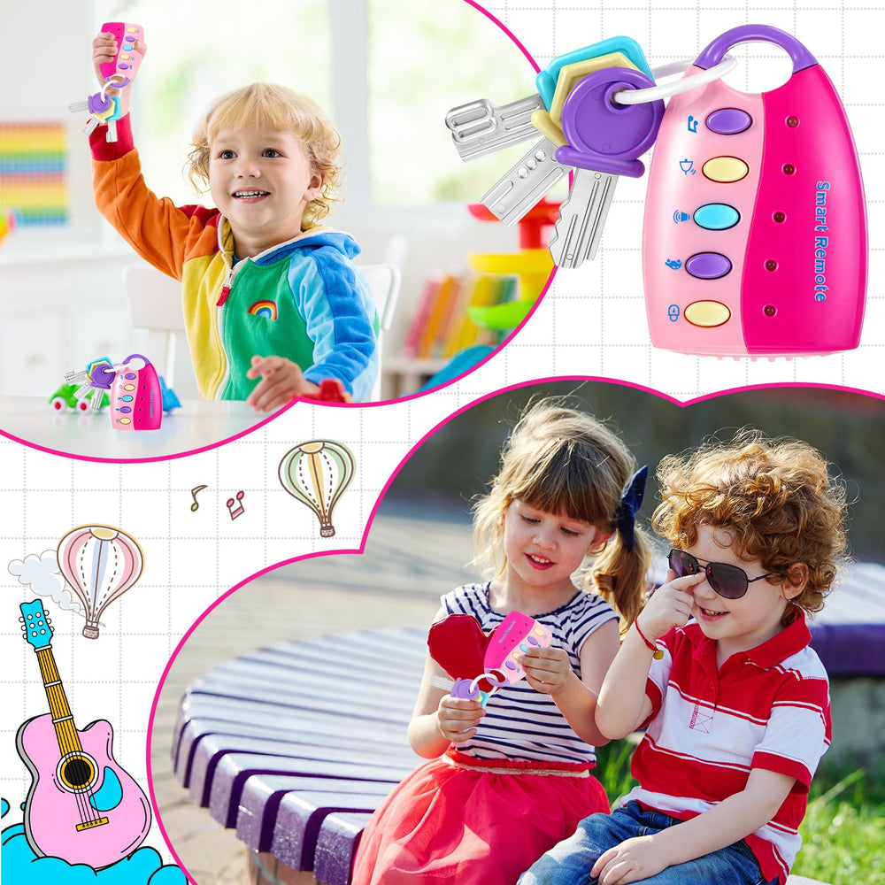 Skylety pink key toy shows four car sounds and ten songs for sensory exploration.