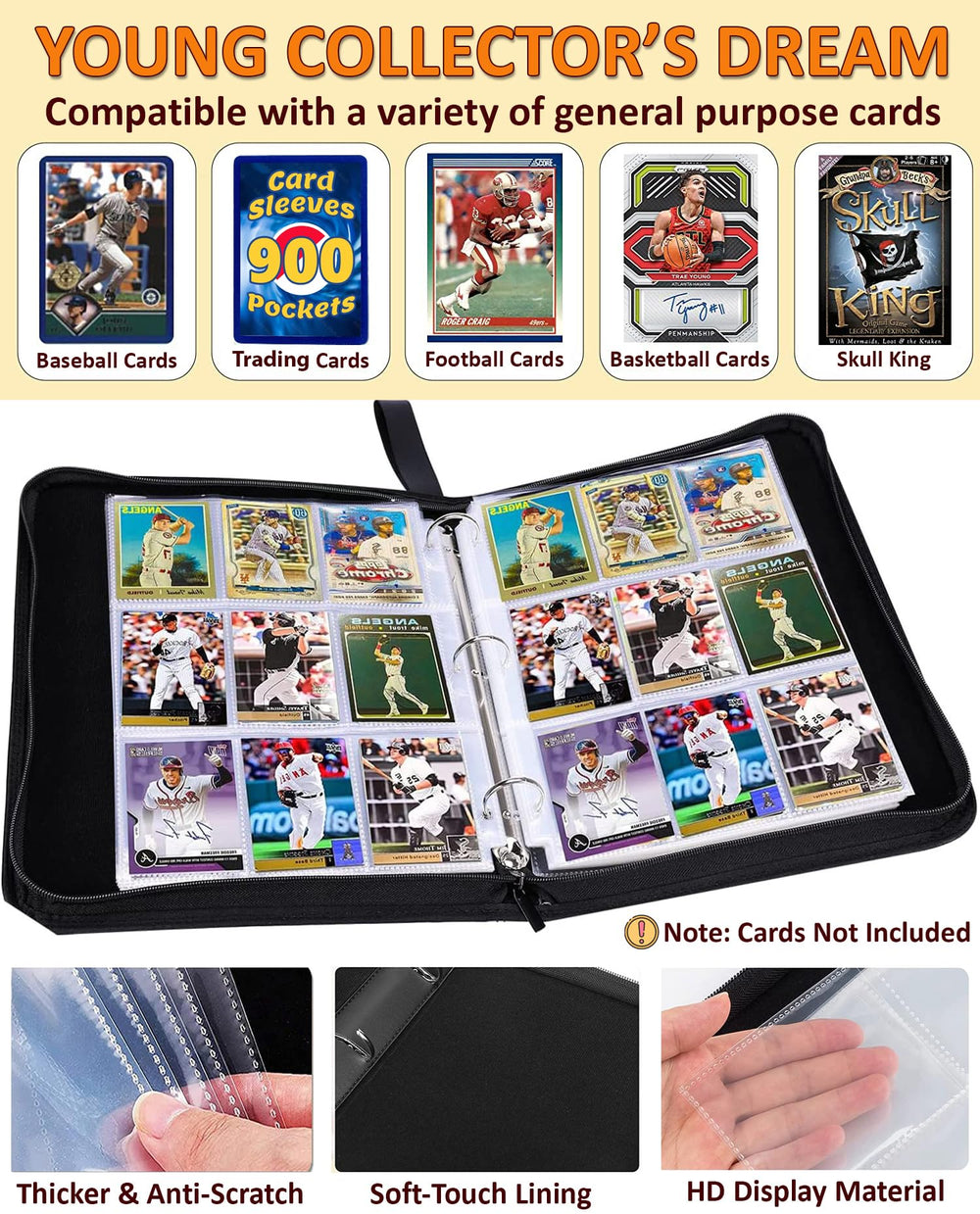 Slonser baseball-card-binder-zipper-closure keeps cards secure during transport