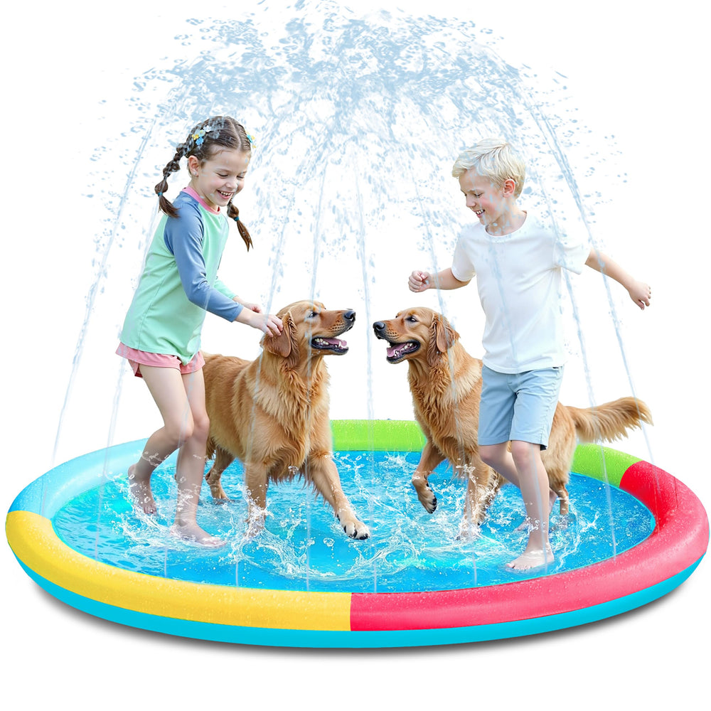 Sloosh 72-inch splash pad overview showing colorful outdoor play area for safe backyard fun.