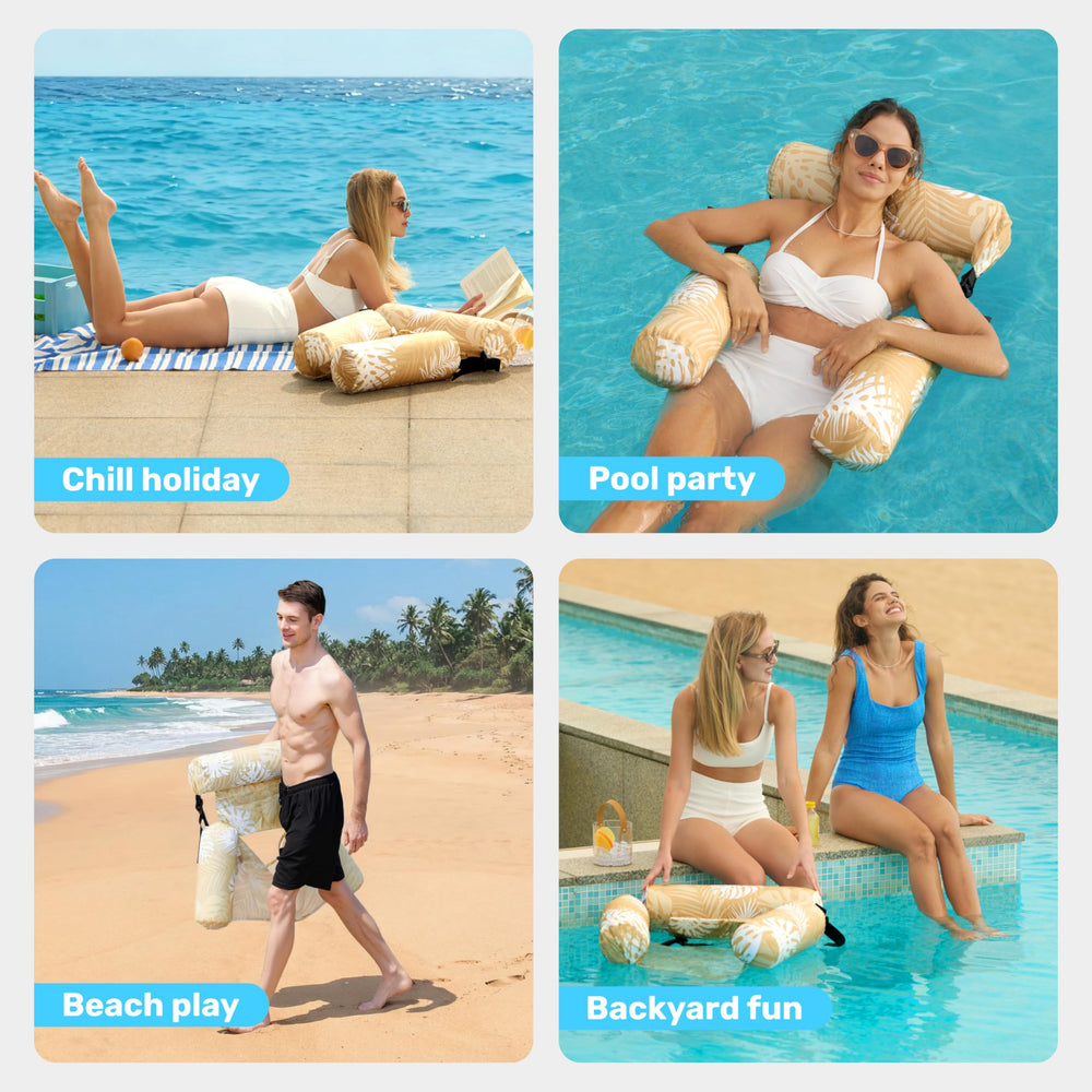 Sloosh adult pool lounge inflates quickly for spontaneous water fun.