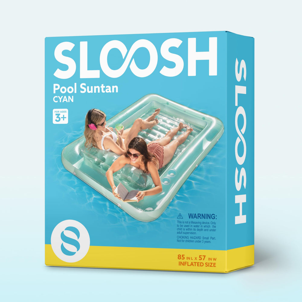 Sloosh cyan XL sunbathing bed ideal for water gatherings and pool party gifts.