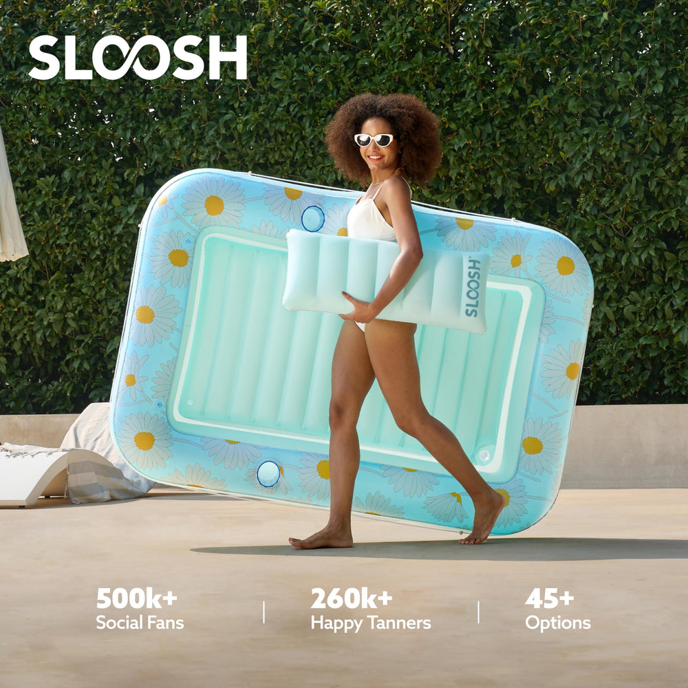 Sloosh inflatable bed uses UV-resistant PVC for durable, long-lasting pool enjoyment.