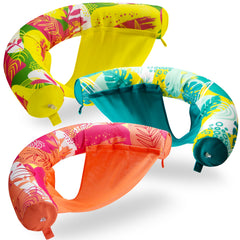 Sloosh floral noodle chair orange for pool lounging and social gatherings.