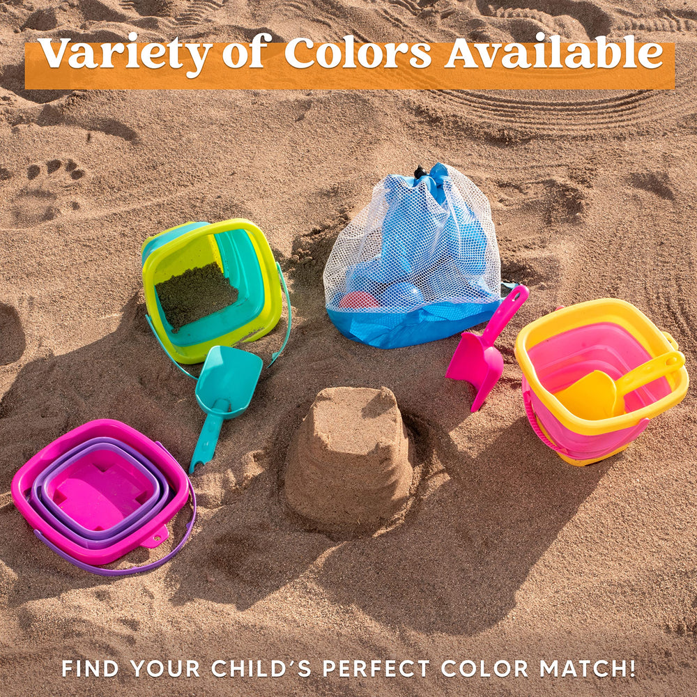 Sloosh foldable green bucket collapsed for tidy travel and storage.