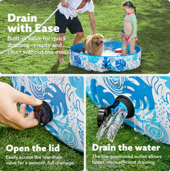 SLOOSH pool unfolded and filled with water for backyard play.