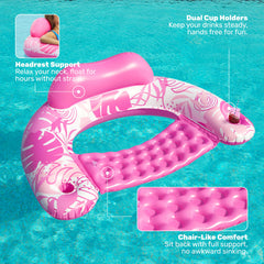 SLOOSH pink pool chair with cup holders for drinks during pool time.
