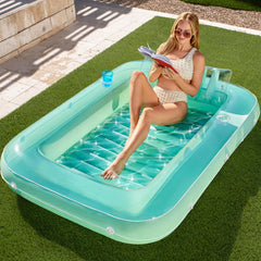 Sloosh inflatable tanning pool lounger 70x46 inches in cyan for solo sunbathing