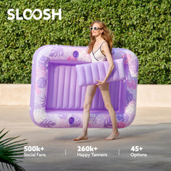 Sloosh tanning pool lounger features quick inflation for fast setup.