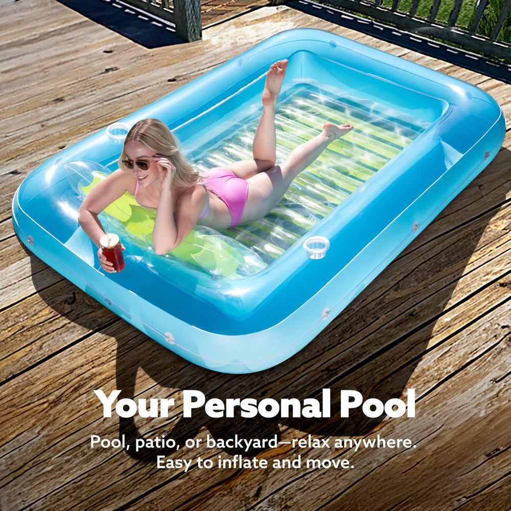 Sloosh inflatable pool lounger features removable pillow for flexible comfort.