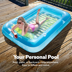 Sloosh inflatable pool lounger features removable pillow for flexible comfort.
