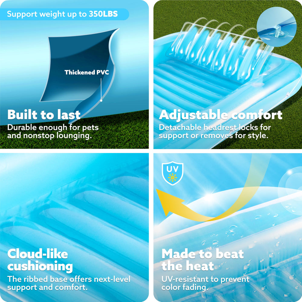 Sloosh durable PVC construction supports multiple users for shared pool fun
