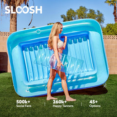 Sloosh inflatable bed sets up quickly for beach or poolside relaxation